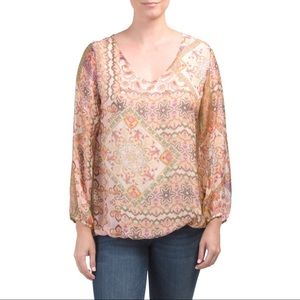 Made In Italy Scarf Print Bubble Hem Blouse